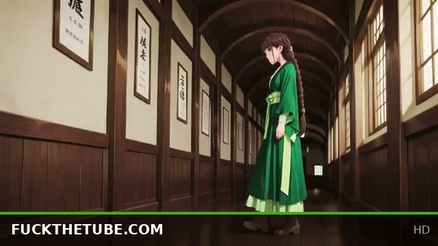 Green Kimono Ninja Kneels on Tatami, Seductive Eyes and Wet Skin in Sunlight